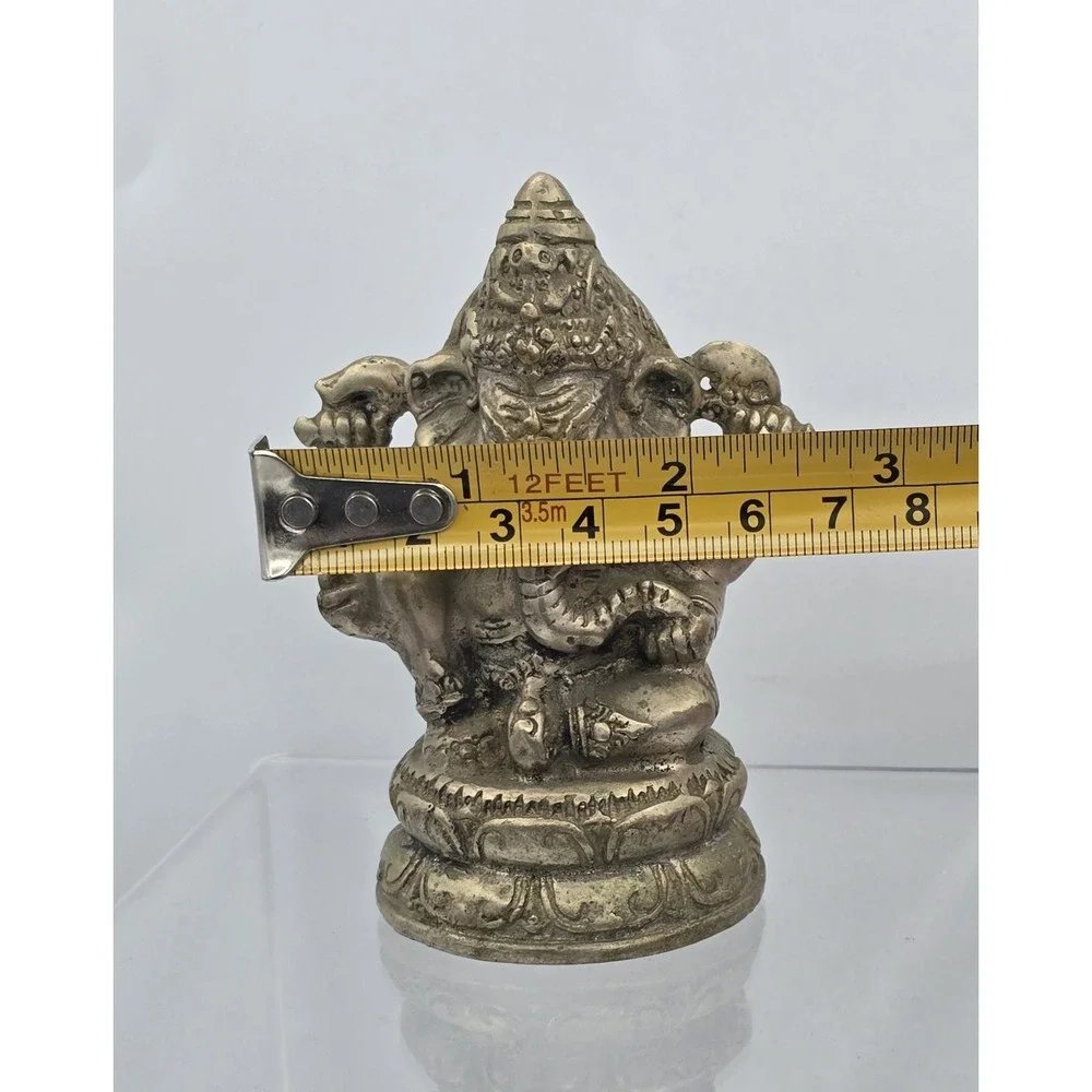 Vtg 4" Silver Plated Brass Elephant Ganesha Wealth God Buddha‎ Statue - Picture 16 of 16